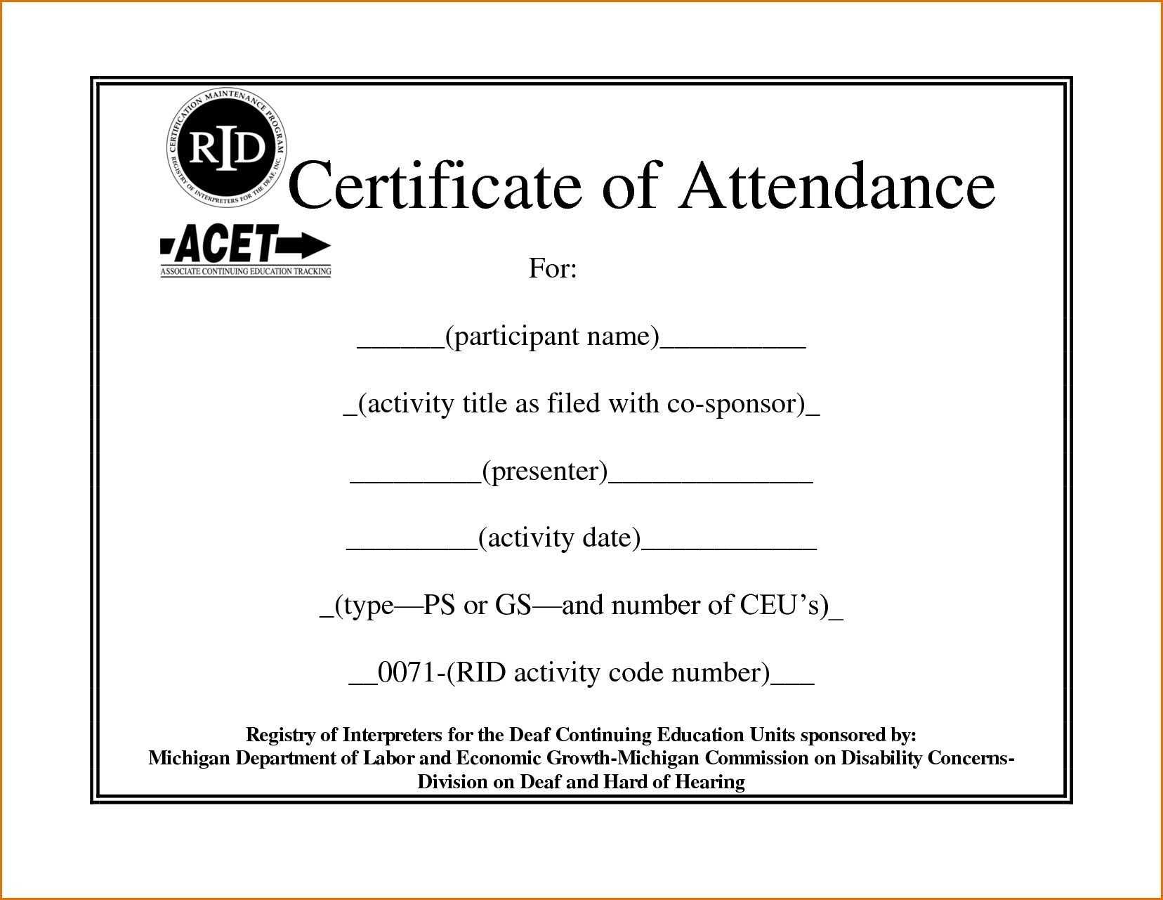 ❤️free Printable Certificate Of Attendance Sample Template Regarding Ceu Certificate Template