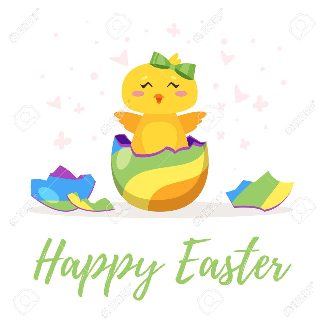 Easter Day Greeting Card Template With Cute Chick Hatched From.. Pertaining To Easter Chick Card Template