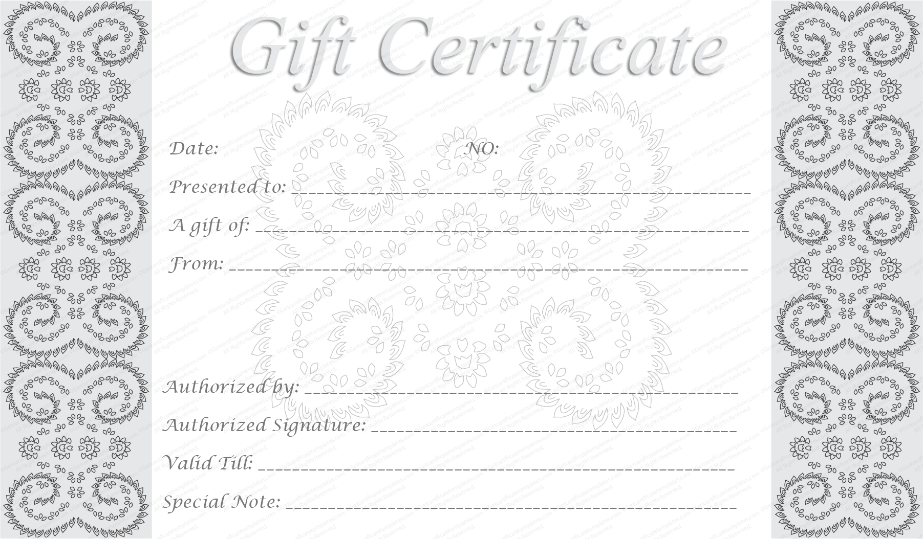 Editable And Printable Silver Swirls Gift Certificate Template Inside Blank Marriage Certificate Template