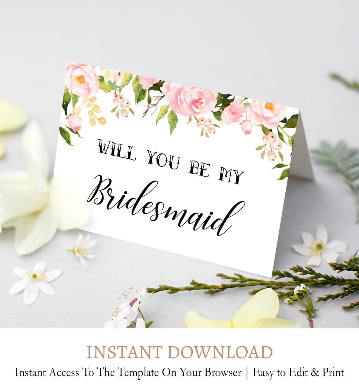 Editable Bridesmaid Proposal Card, Maid Of Honor Printable Instant Download  F1 With Will You Be My Bridesmaid Card Template