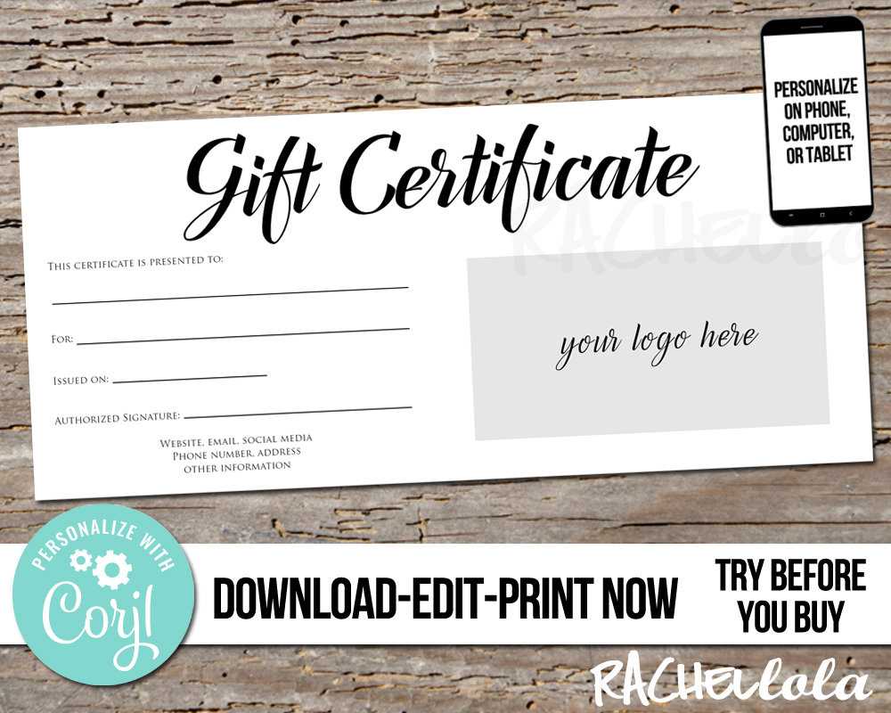 Editable Custom Printable Gift Certificate Template Logo, Photography  Voucher Hair Salon, Restaurant, Personalized Instant Download Corjl With Regard To Salon Gift Certificate Template
