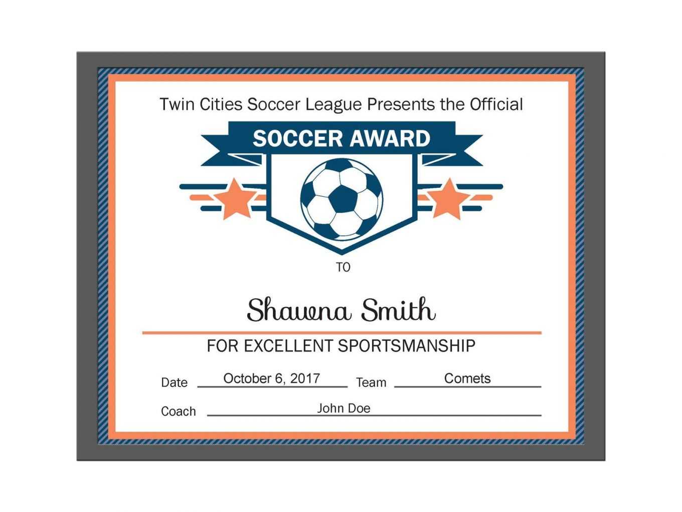 Editable Pdf Sports Team Soccer Certificate Award Template With Regard To Soccer Certificate Template