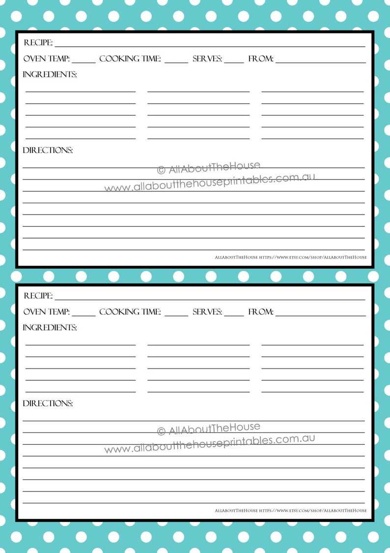 Editable Recipe Card Recipe Sheet Printable Editable Pdf Polka Dot Blue  Instant Download Recipe Binder Kitchen Organization Recipe Card With Fillable Recipe Card Template