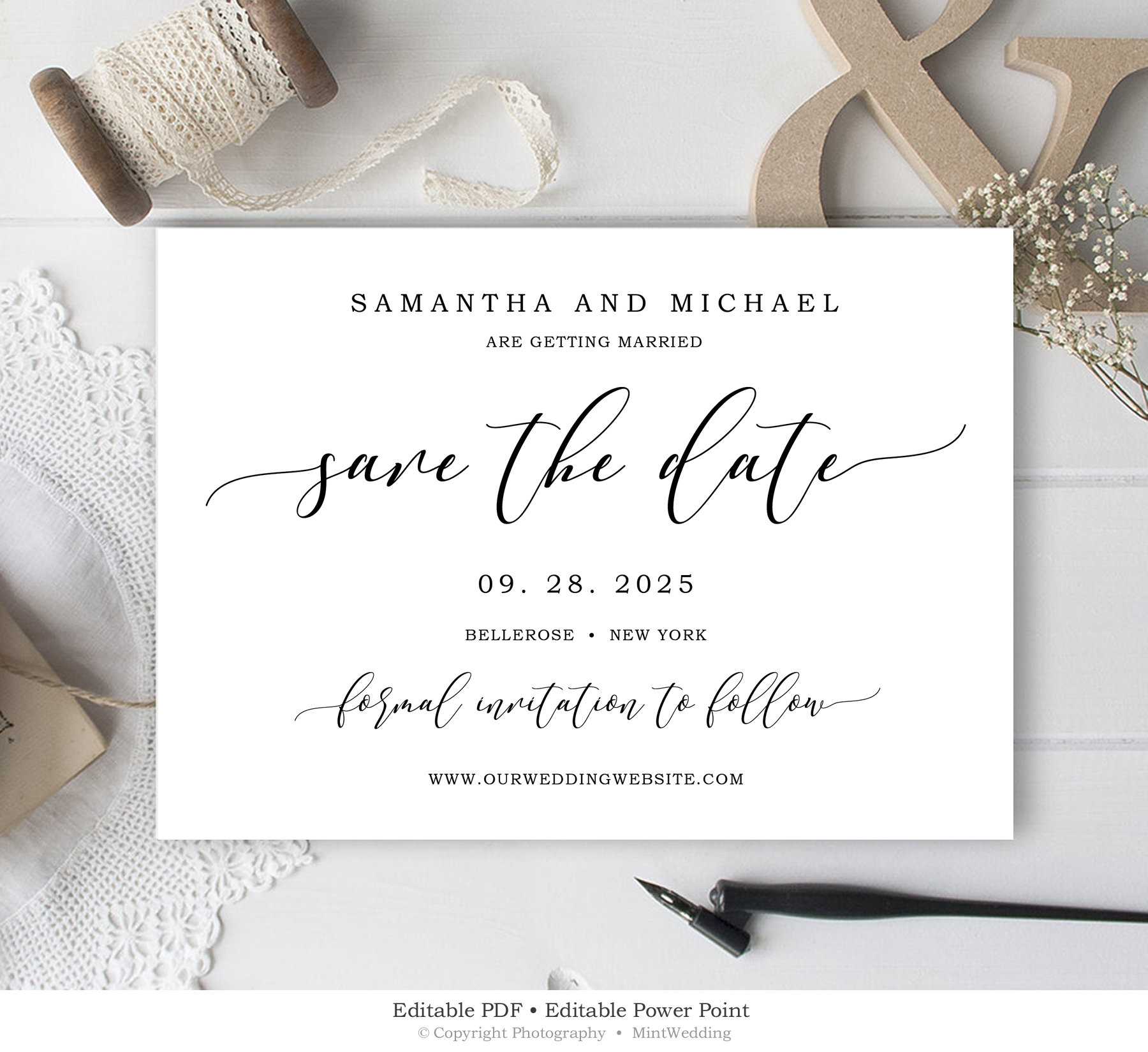 Editable Save The Date Card, Wedding Save The Date Template, Rustic Save  The Date Printable, Calligraphy Save The Date Instant Download Sd4 Pertaining To Save The Date Powerpoint Template