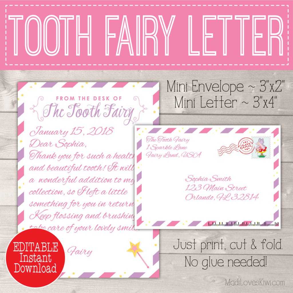 Editable Tooth Fairy Letter With Envelope | Printable Pink In Free Tooth Fairy Certificate Template