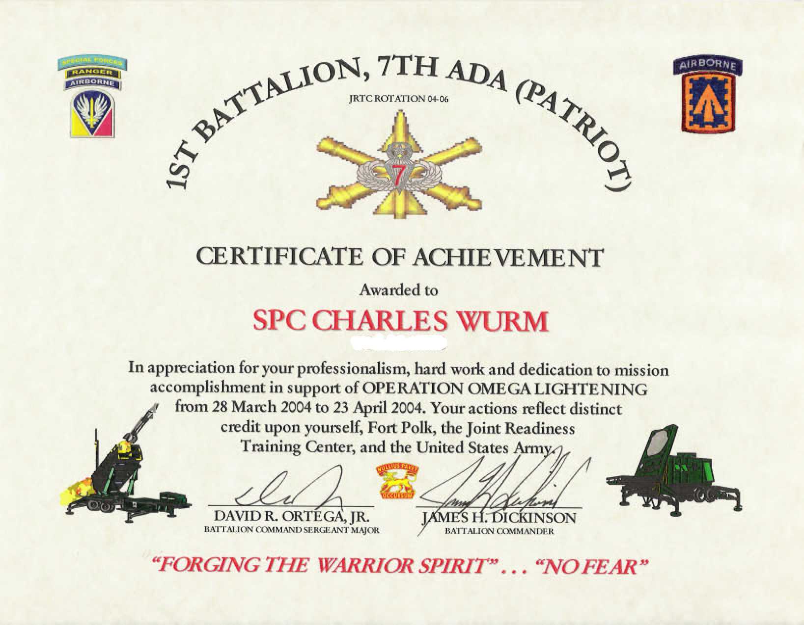 Education / Awards Intended For Certificate Of Achievement Army Template