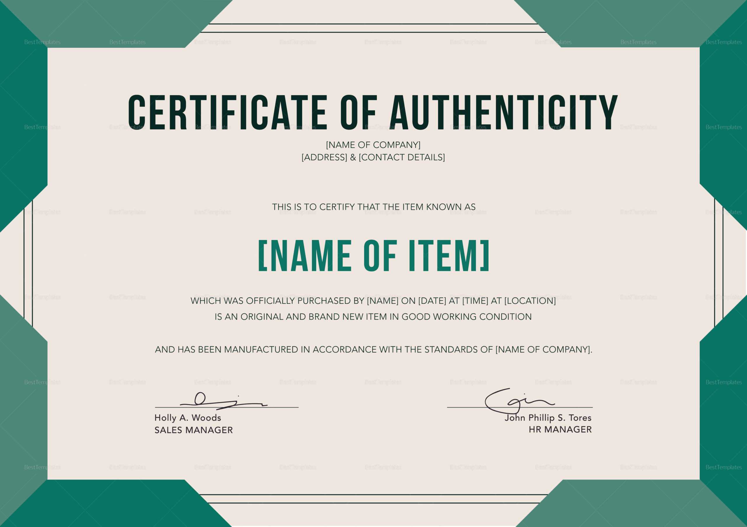 Elegant Certificate Of Authenticity Template Inside Sales Certificate Template
