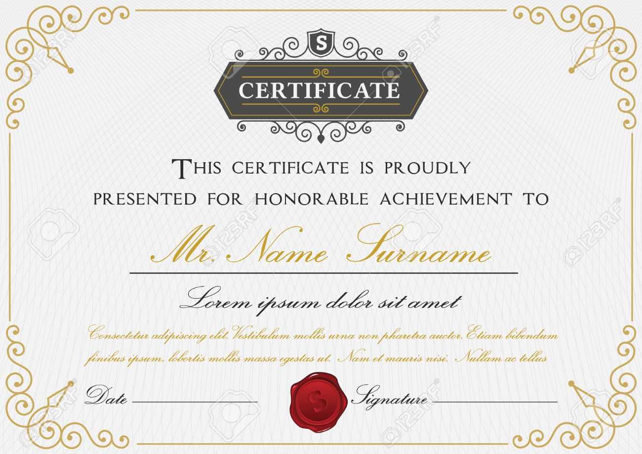 Elegant Certificate Template Design With Border, Sealing Wax.. For Certificate Template Size