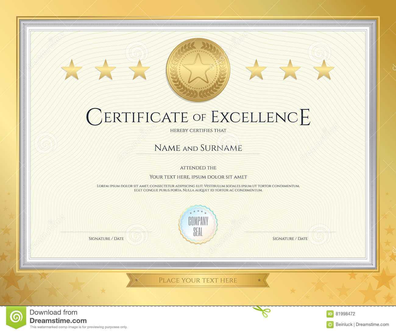 Elegant Certificate Template For Excellence, Achievement For Award Of Excellence Certificate Template