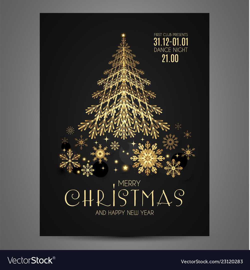 Elegant Christmas Card Template With Gold Fir Tree Inside Adobe Illustrator Christmas Card Template