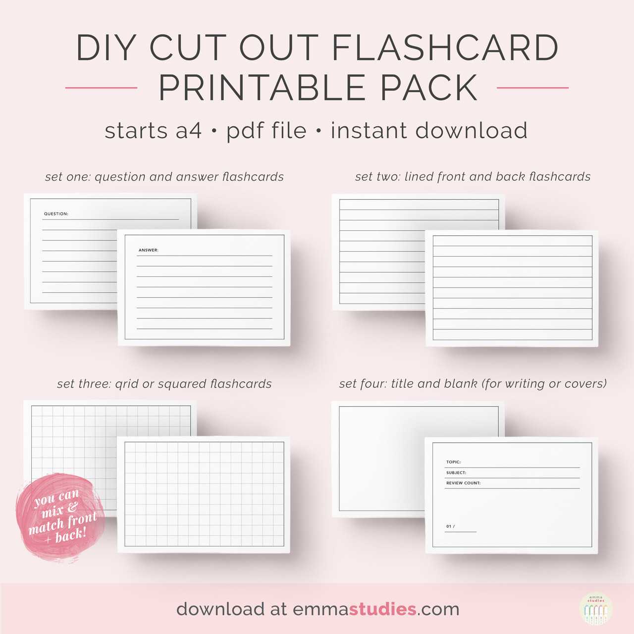 Emma's Studyblr — Free Diy Flashcards Printable Pack I've In Free Printable Blank Flash Cards Template