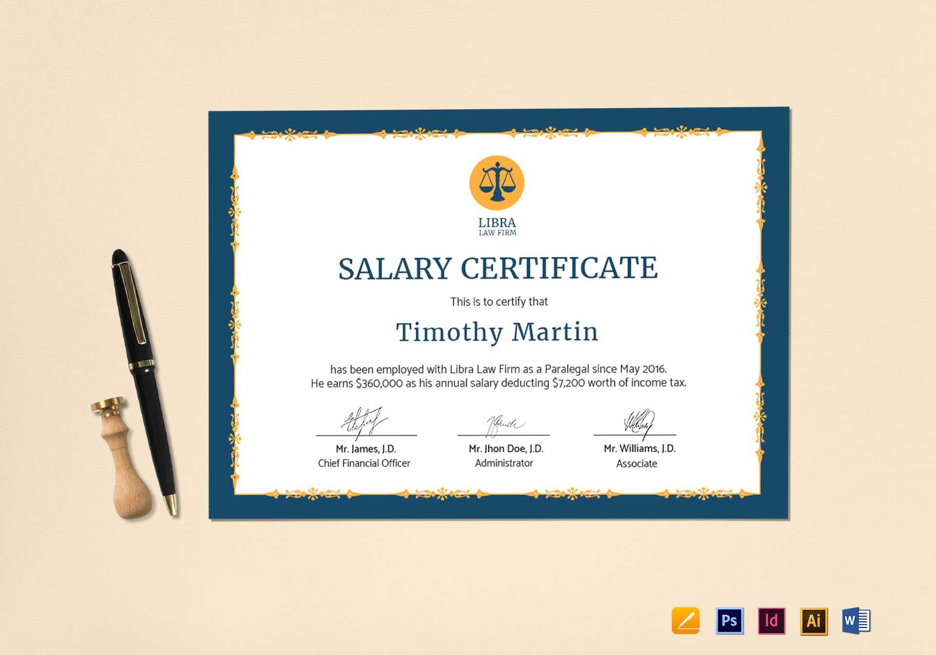 Employee Salary Certificate Template With Indesign Certificate Template