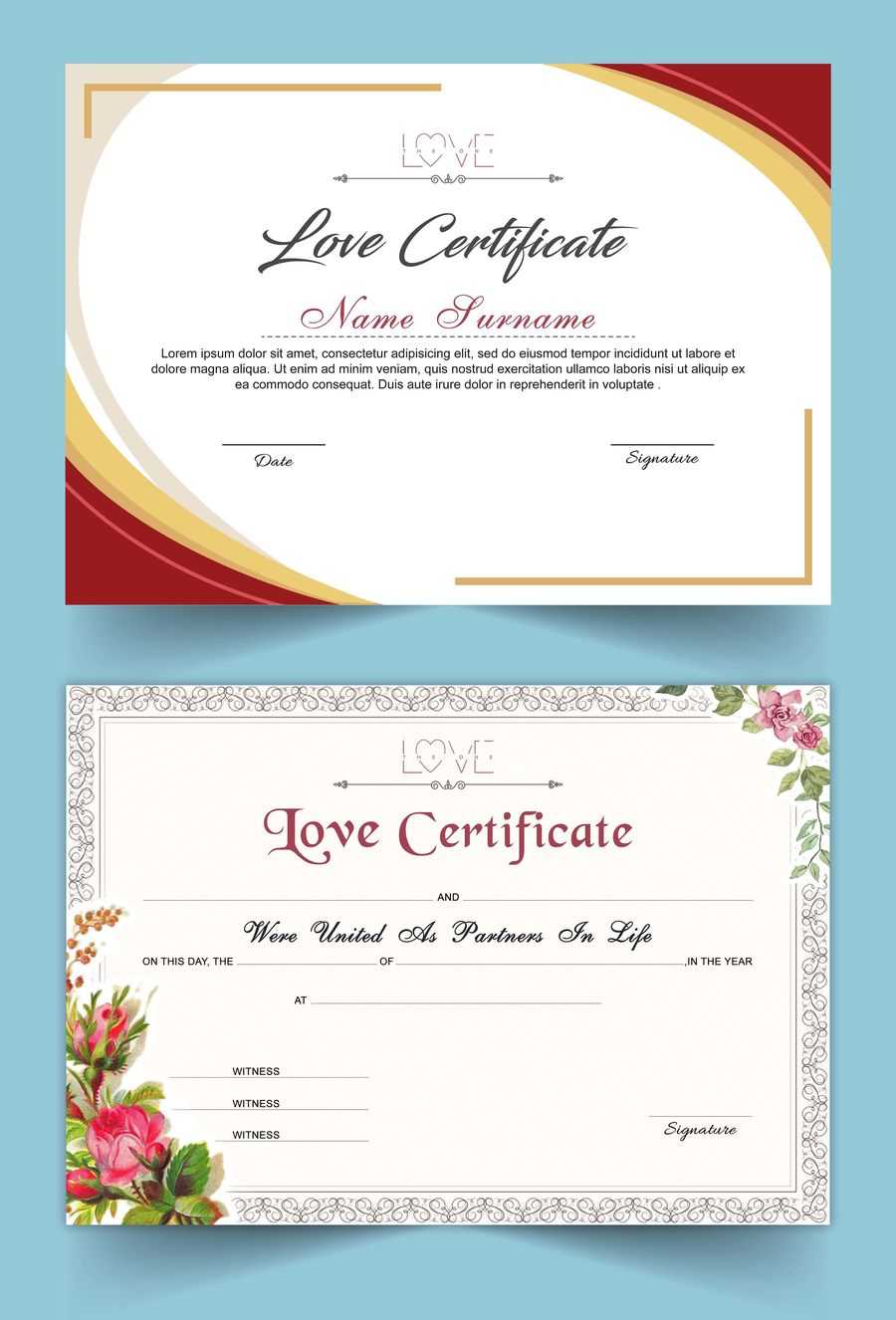 Entry #15Satishandsurabhi For Design A Love Certificate Within Love Certificate Templates