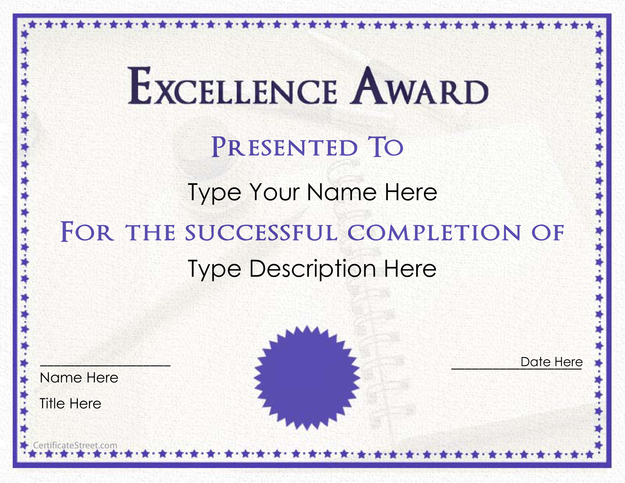 Excellence Award Certificate | Templates At For Award Of Excellence Certificate Template