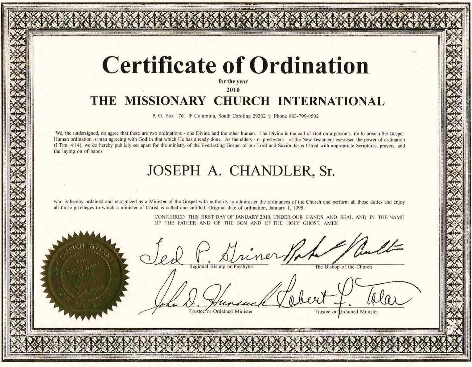 Exceptional Printable Ordination Certificate | Dan's Blog Within Free Ordination Certificate Template