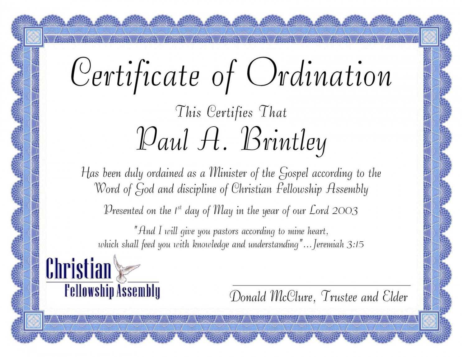 Exceptional Printable Ordination Certificate | Dan's Blog Within Ordination Certificate Templates