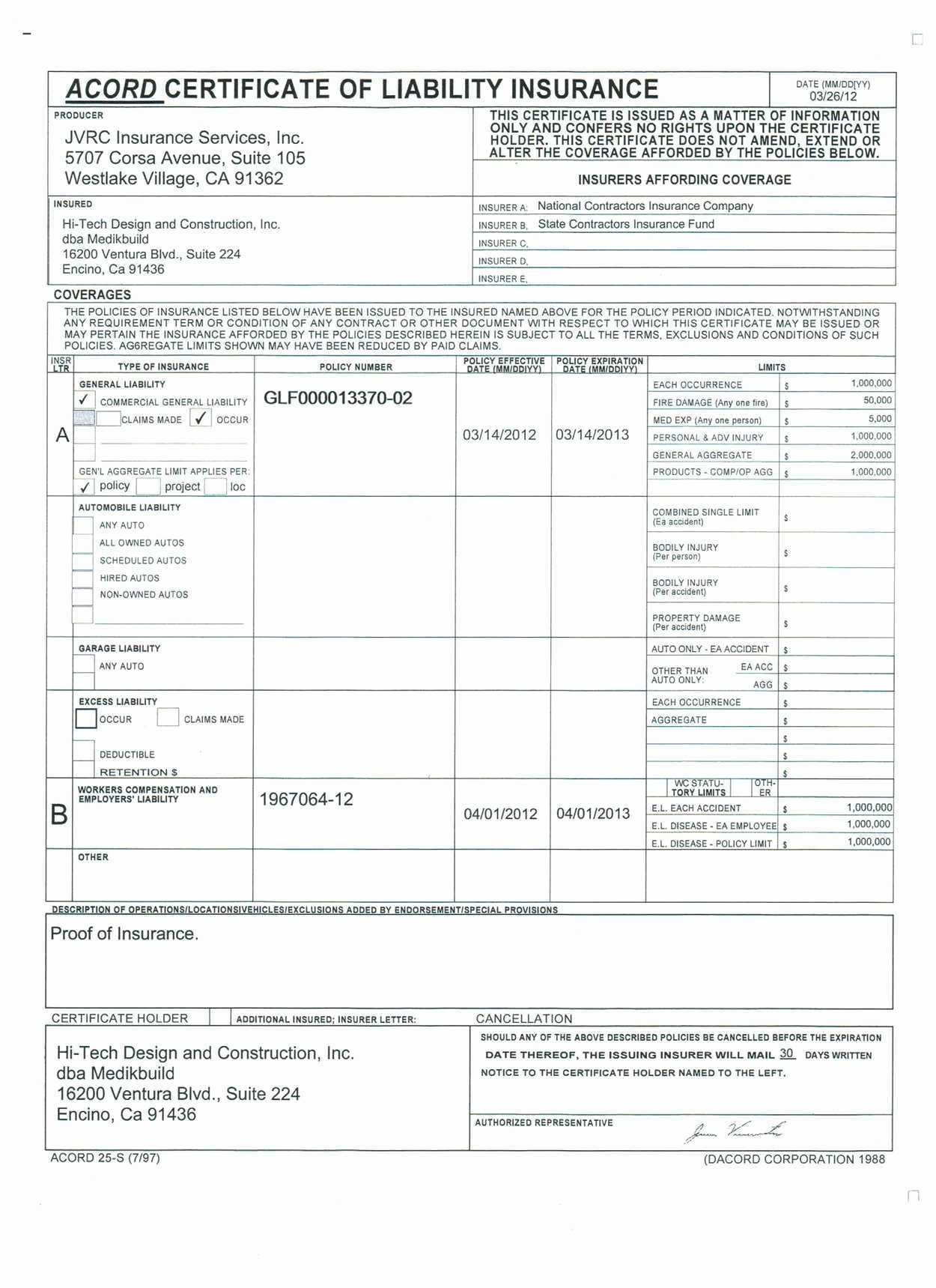 🥰 Free Certificate Of Insurance Template Sample With Examples🥰 Pertaining To Certificate Of Insurance Template