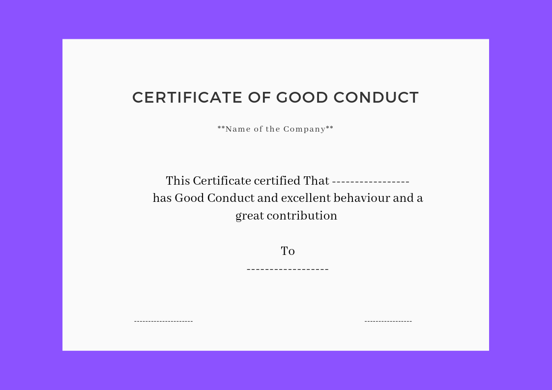 🥰 Free Printable Certificate Of Good Conduct Templates🥰 Regarding Good Conduct Certificate Template