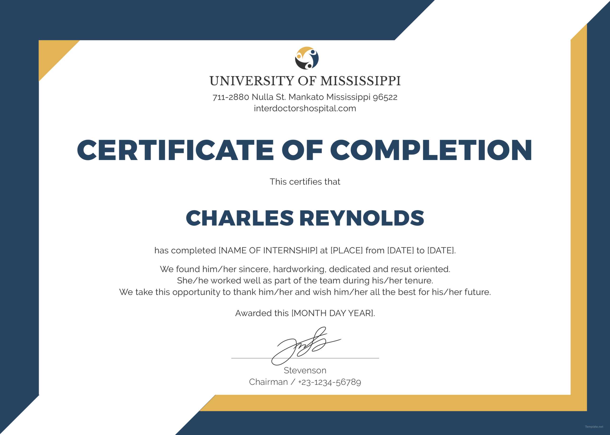 🥰free Certificate Of Completion Template Sample With Example🥰 With Free Certificate Of Completion Template Word