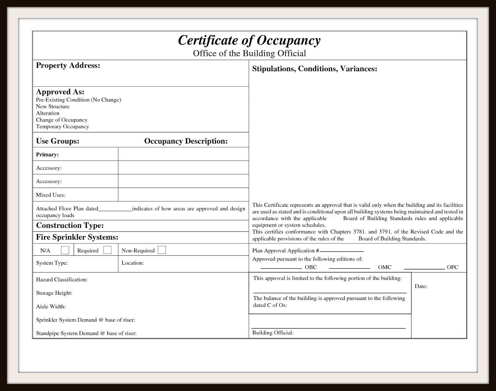 🥰free Certificate Of Occupancy Sample Templates & Example🥰 For Certificate Of Inspection Template