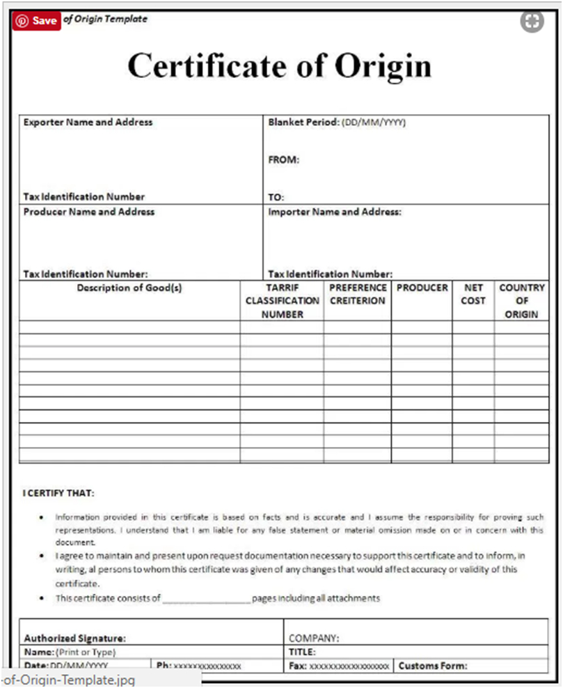 🥰free Printable Certificate Of Origin Form Template [Pdf Regarding Certificate Of Origin For A Vehicle Template