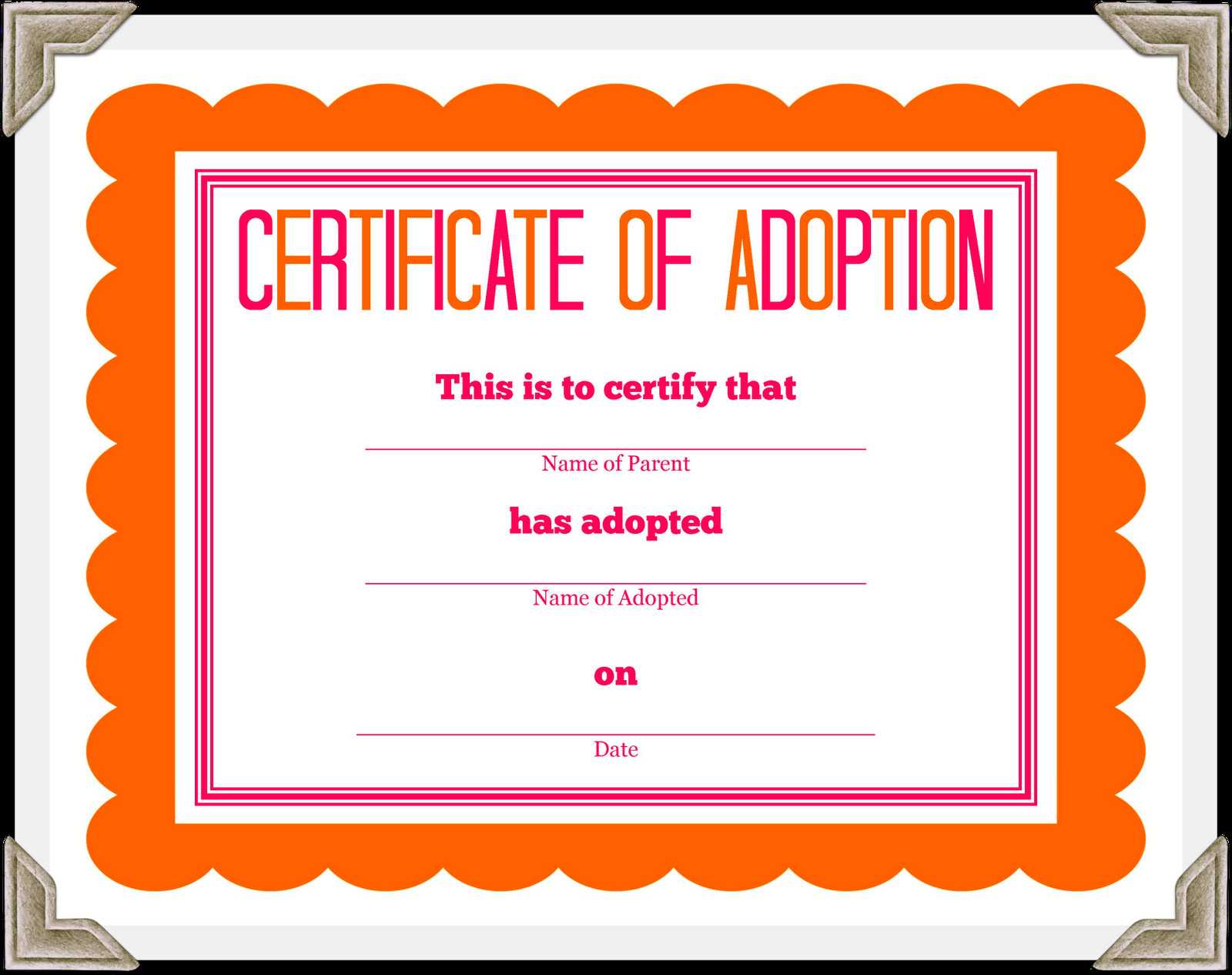 🥰free Printable Sample Certificate Of Adoption Template🥰 In Toy Adoption Certificate Template