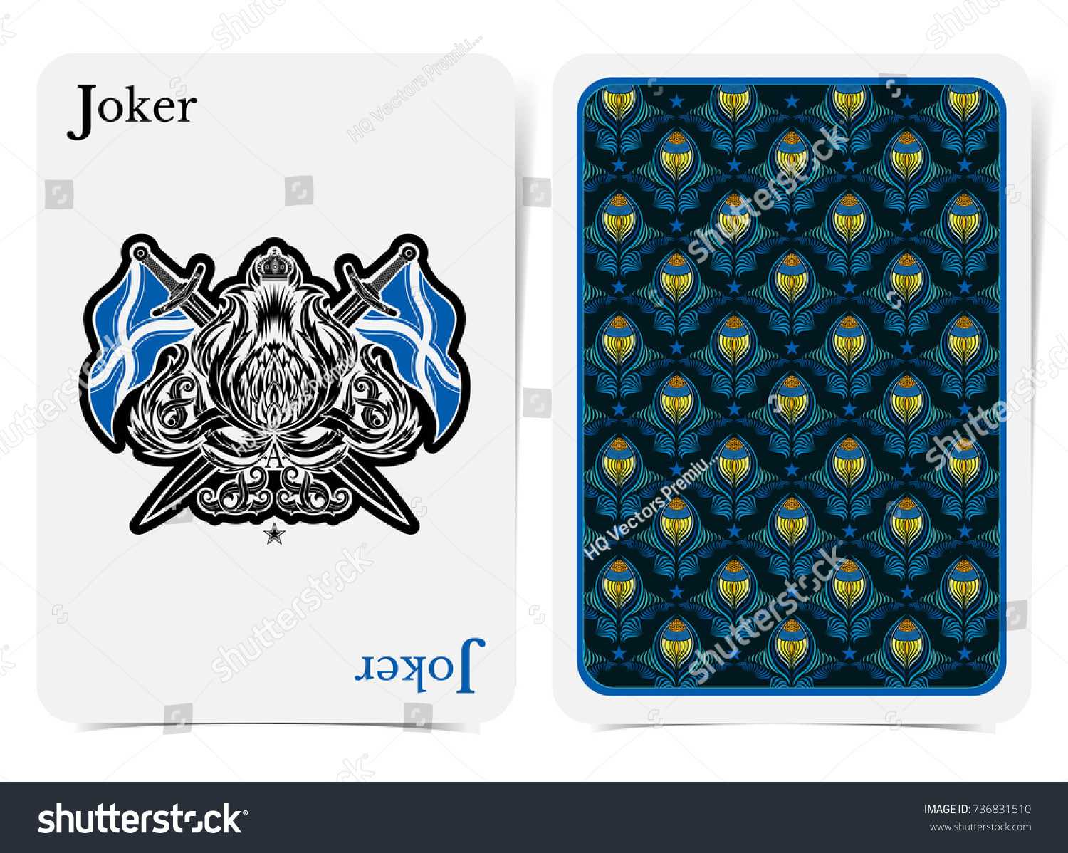 Face Joker Card Thistle Plant Pattern Stock Vector (Royalty Within Joker Card Template