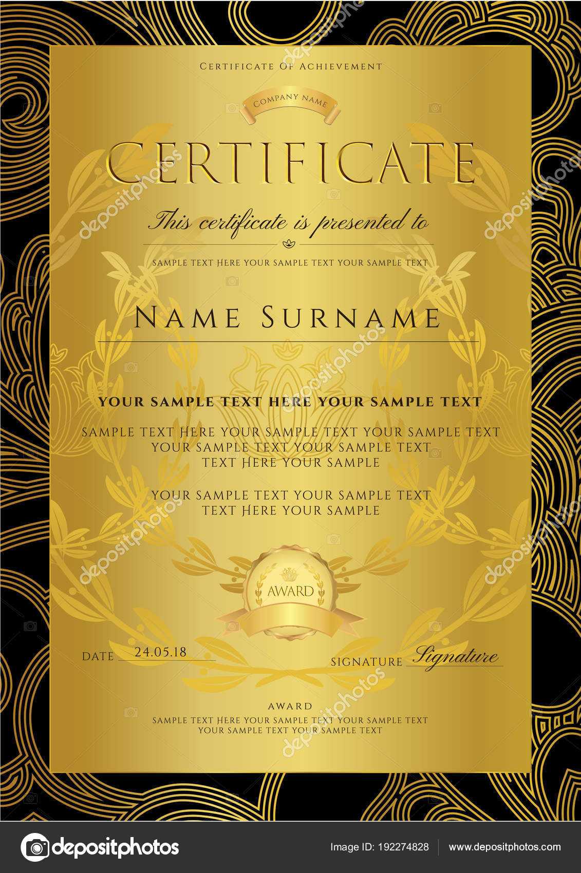 Filigree Scroll Template | Certificate Diploma Golden Design Within Certificate Scroll Template