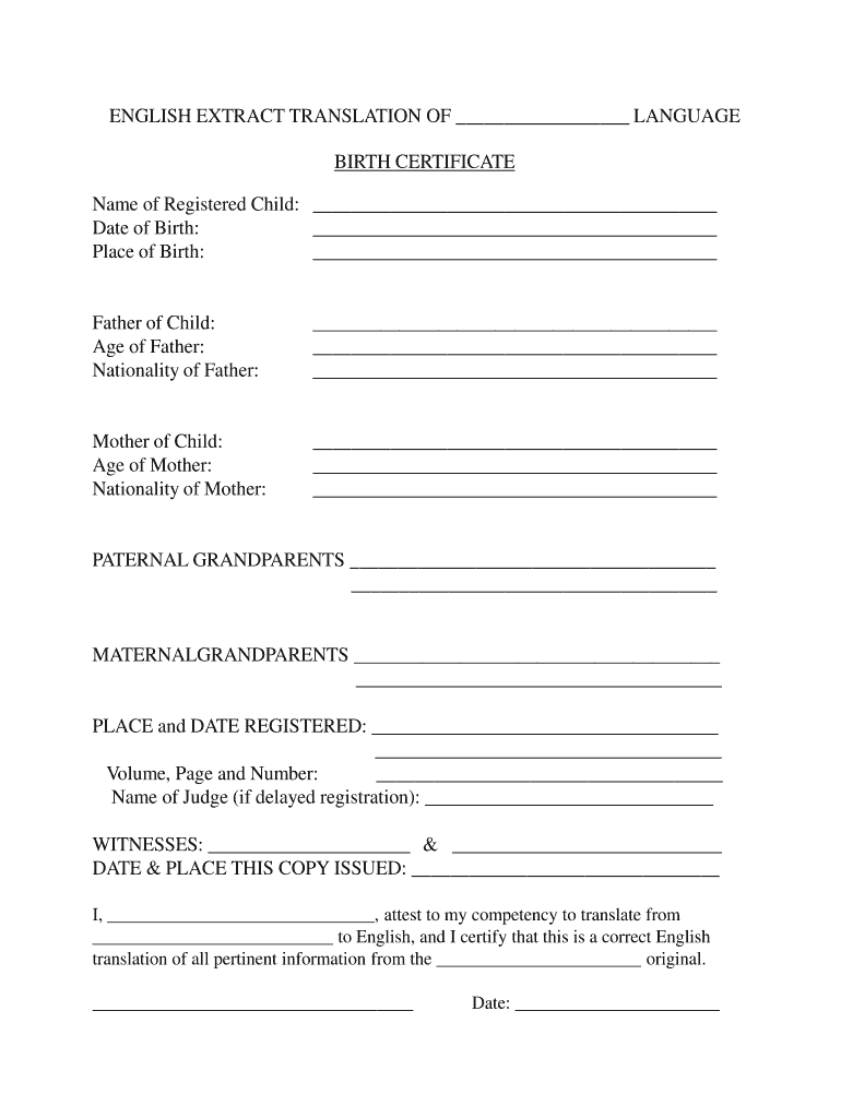 Fillable Birth Certificate Template For Translation - Fill With Spanish To English Birth Certificate Translation Template