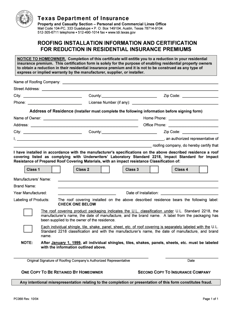 Fillable Hail Resistan Roof Certificate – Fill Online For Roof Certification Template