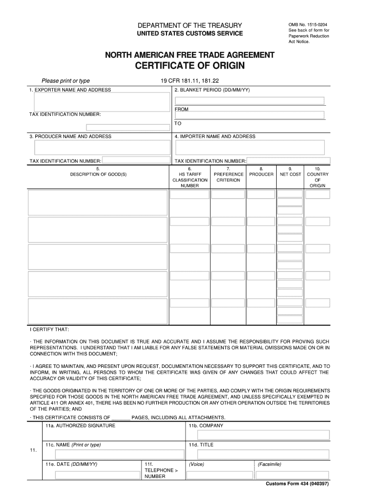 Fillable Nafta Certificate Of Origin – Fill Online Regarding Nafta Certificate Template