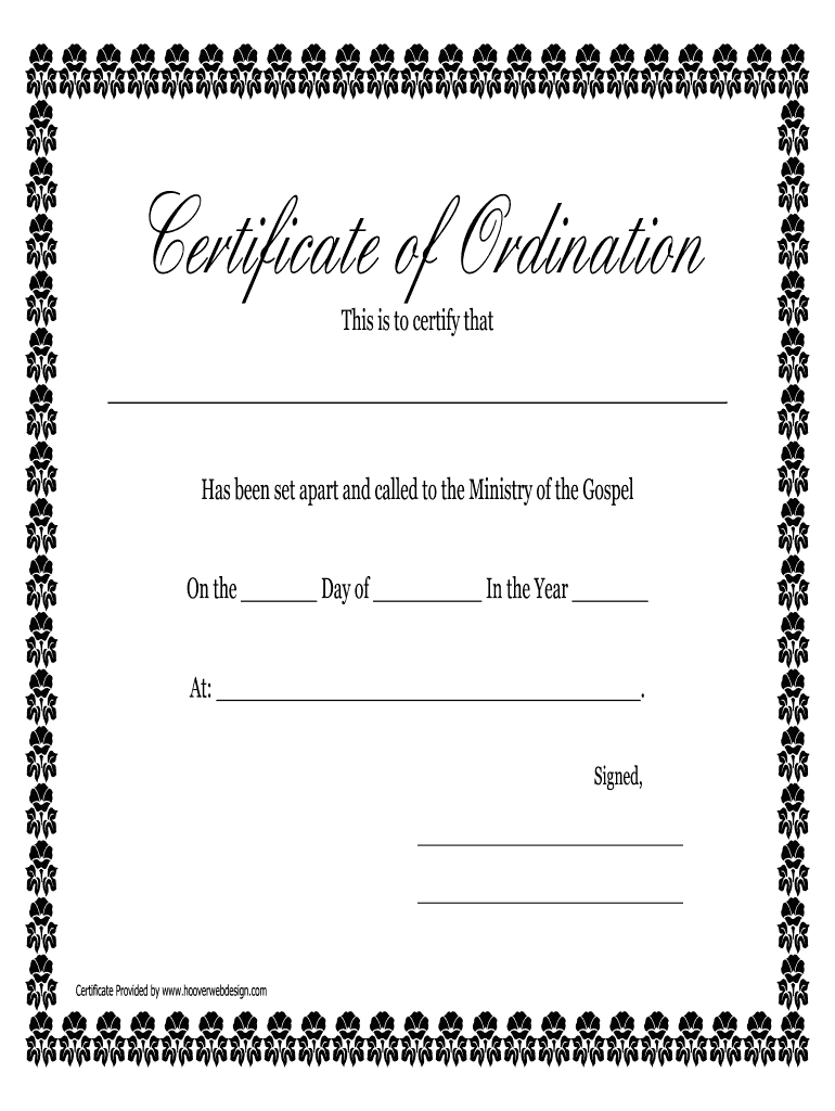 Fillable Online Printable Certificate Of Ordination With Regarding Free Ordination Certificate Template