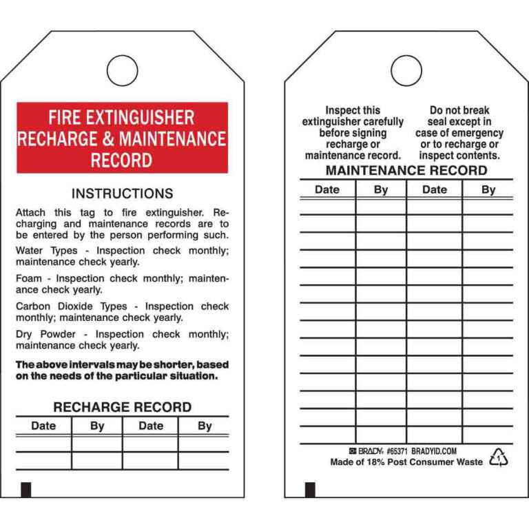 Fire Extinguisher Recharge And Maintenance Record Tags With Fire
