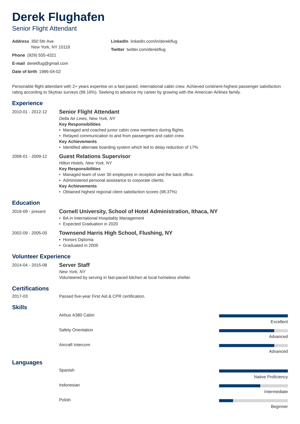 Flight Attendant Resume Sample [Also With No Experience] Intended For Fit To Fly Certificate Template