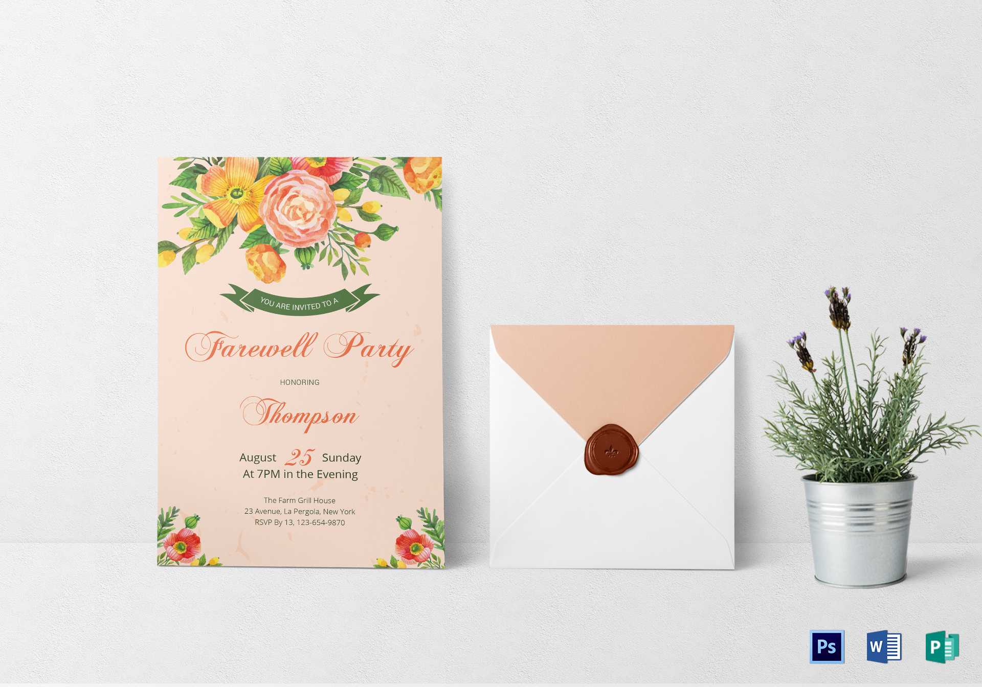Floral Farewell Party Invitation Template In Farewell Card Template Word