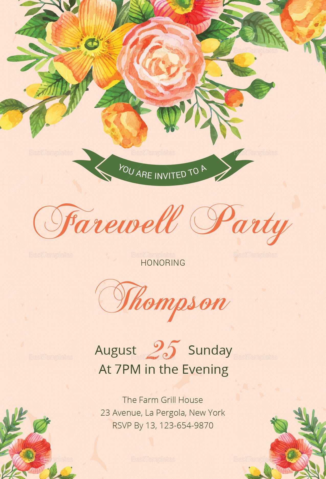 Floral Farewell Party Invitation Template Pertaining To Farewell Card Template Word