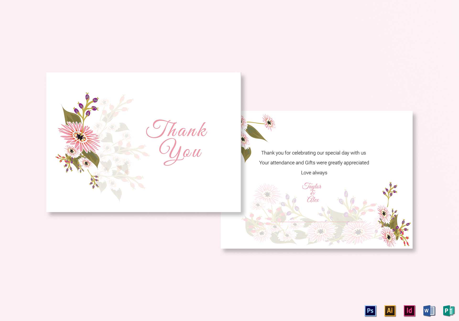 Floral Wedding Thank You Card Template Pertaining To Template For Wedding Thank You Cards