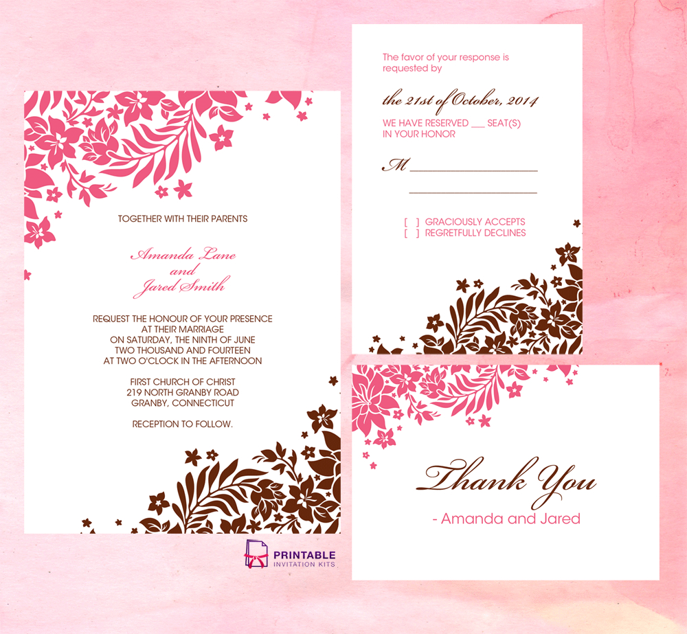 Foliage Borders Invitation, Rsvp And Thank You Cards With Church Invite Cards Template