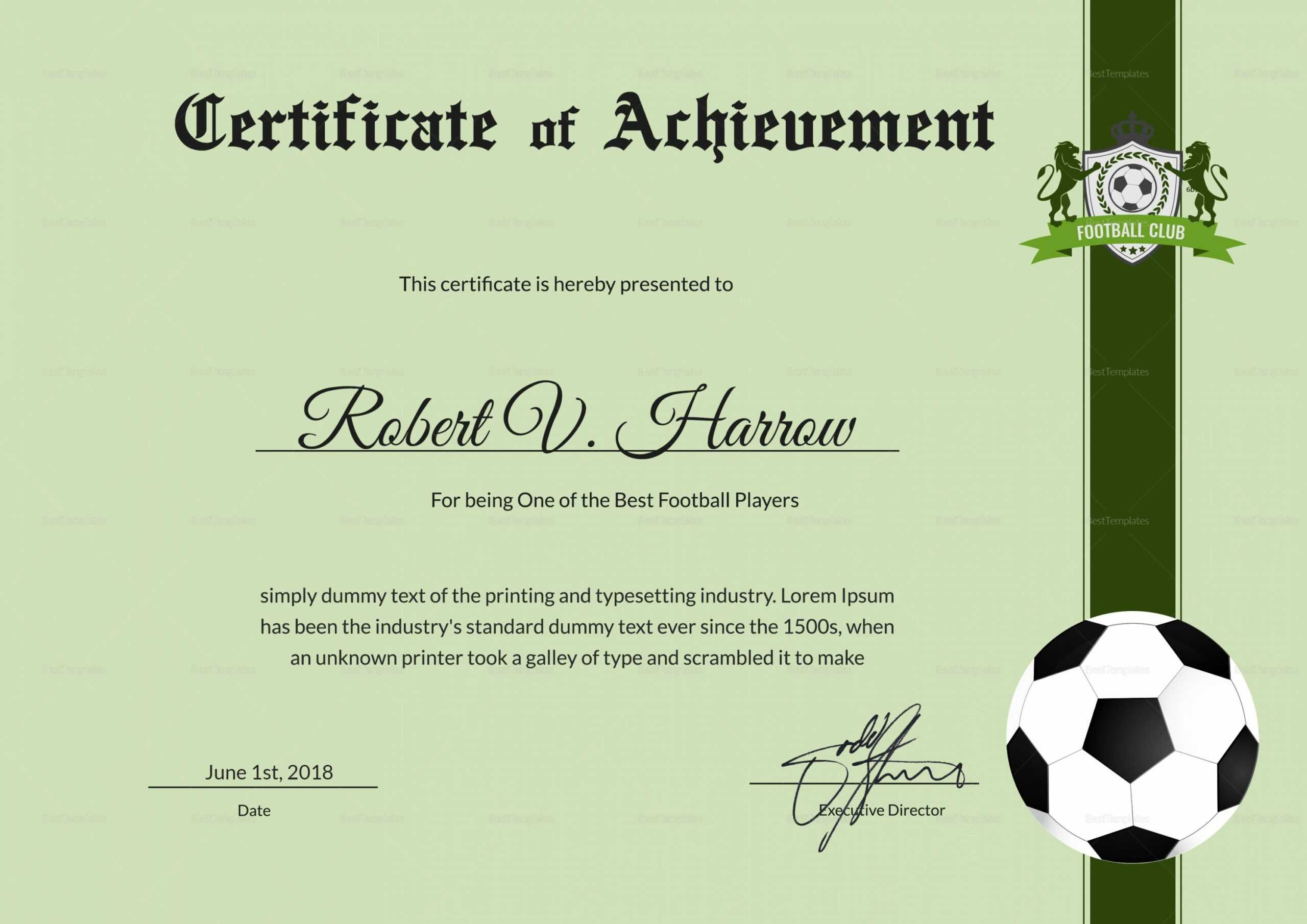 Football Achievement Award Design Template In Psd, Word For Football Certificate Template