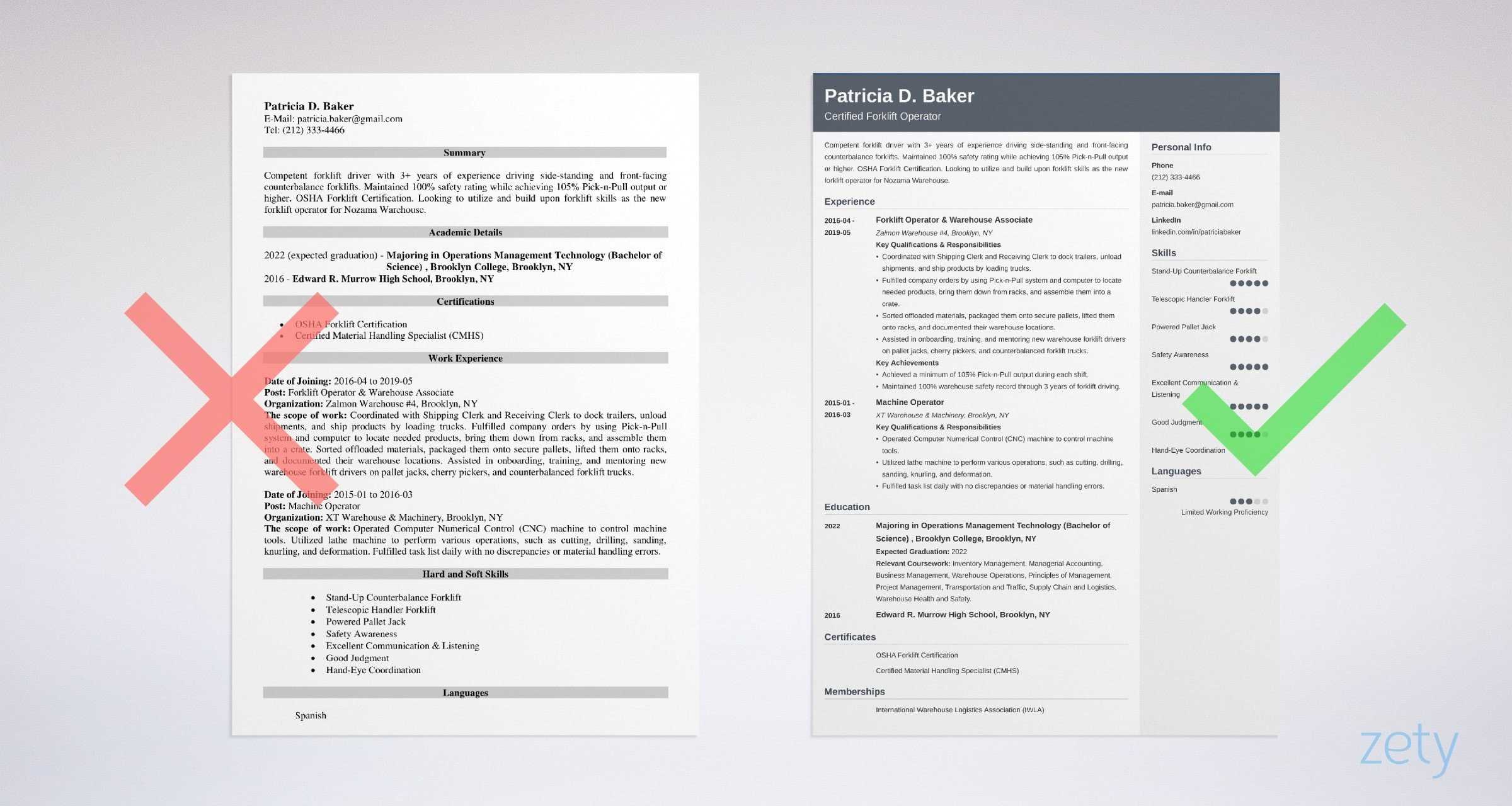 Forklift Operator Resume: Sample & Job Description Guide For Forklift Certification Template