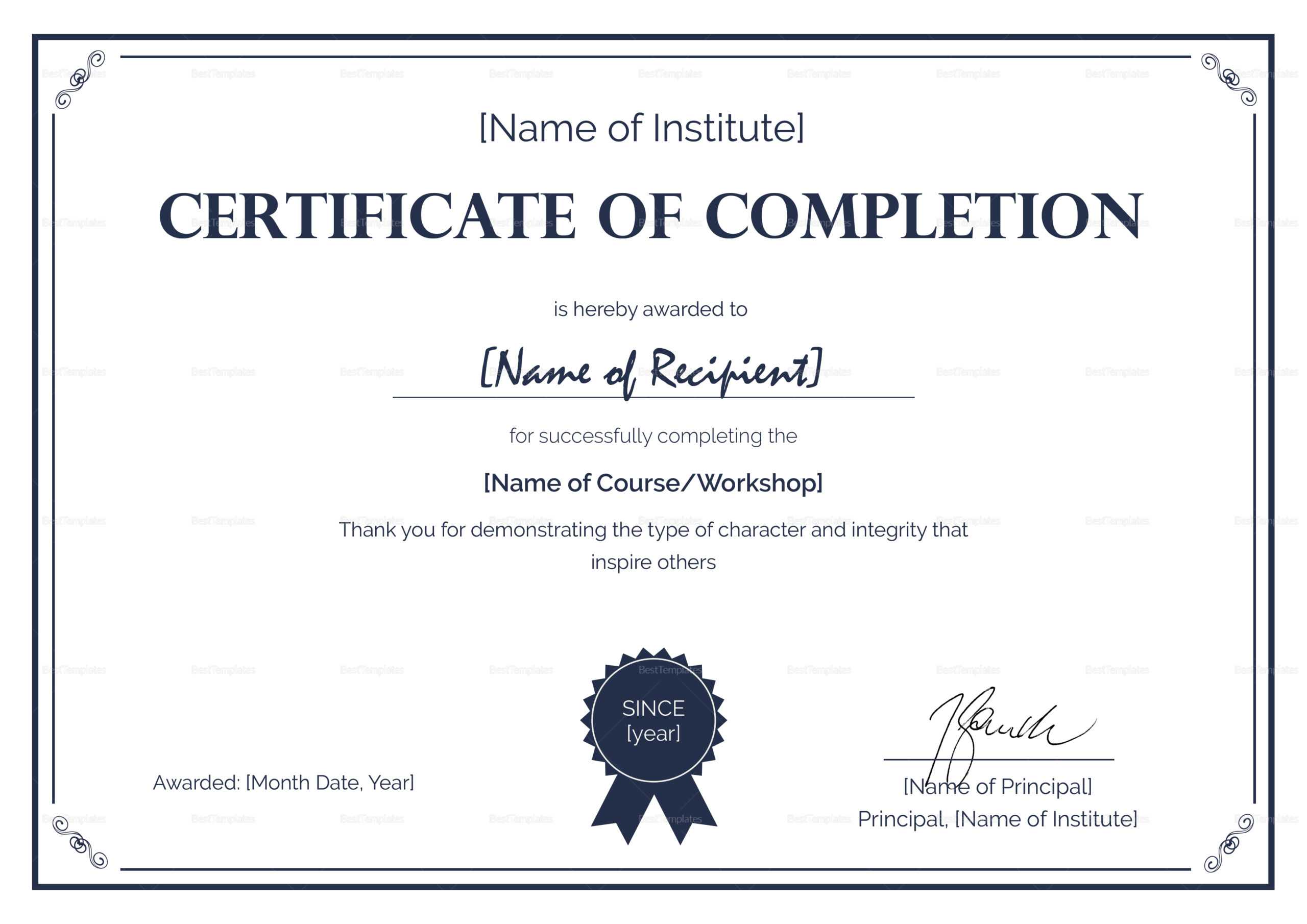 Formal Completion Certificate Template For Certificate Of Completion Word Template