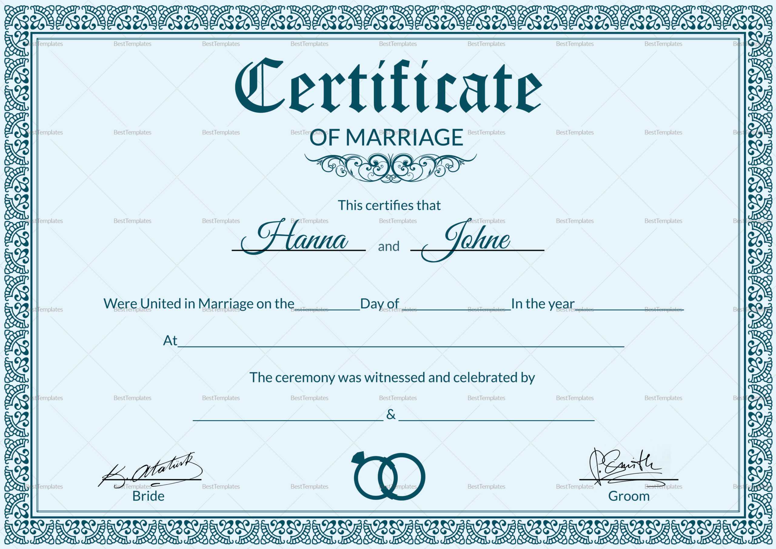 Formal Marriage Certificate Template For Certificate Of Marriage Template