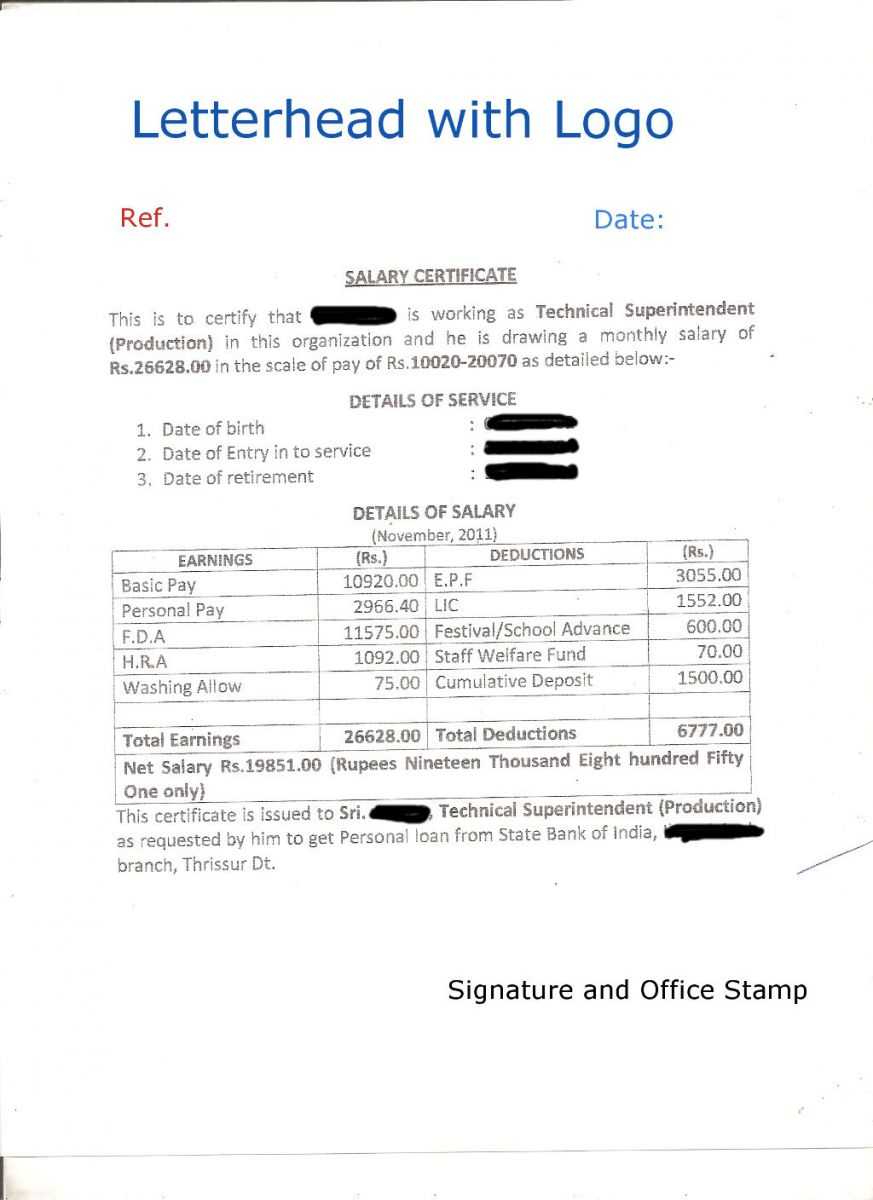 Format Of Salary Certificate And Sample Salary Certificate In Certificate Of Payment Template
