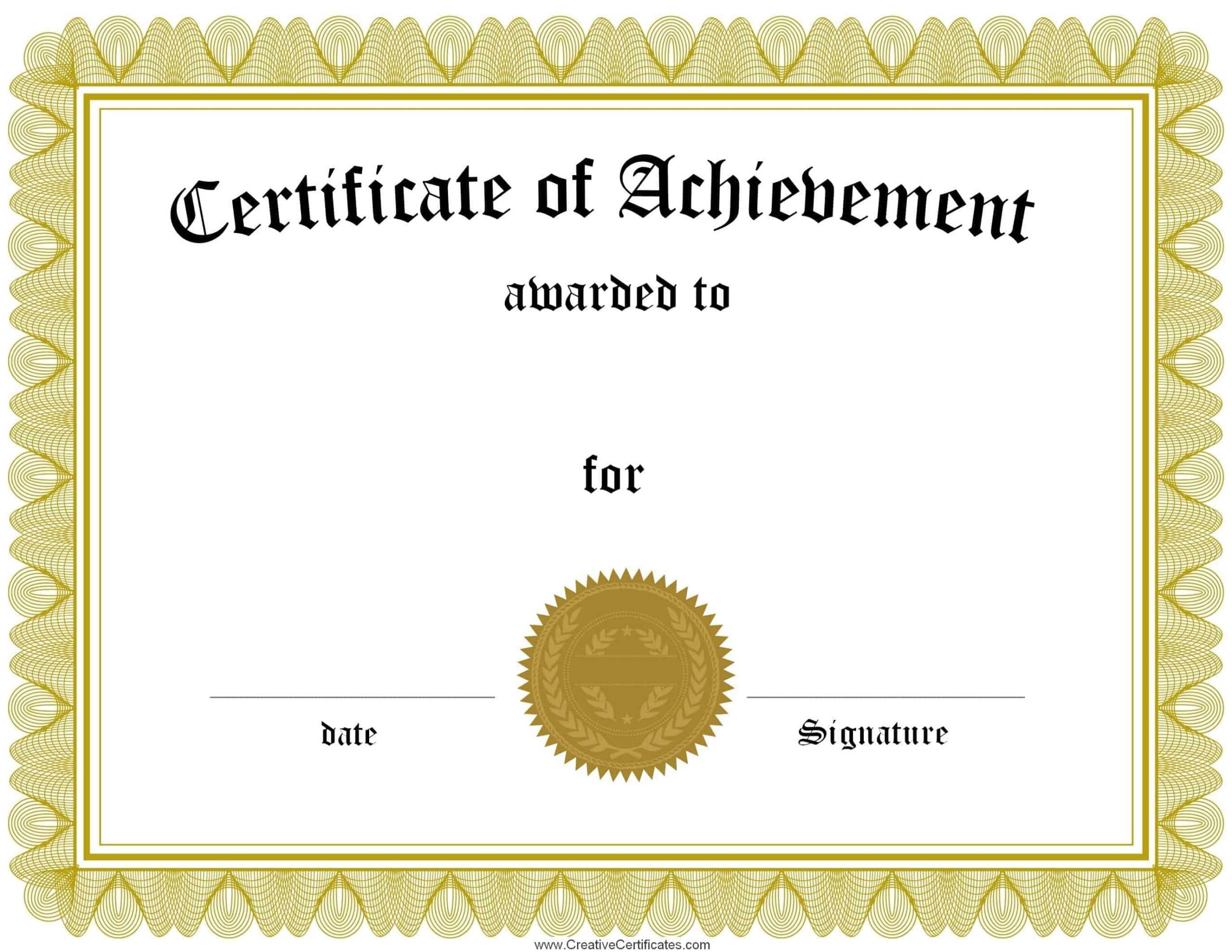 Free Customizable Certificate Of Achievement For Blank Certificate Templates Free Download
