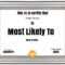 Free Customizable "most Likely To Awards" For Superlative Certificate Template