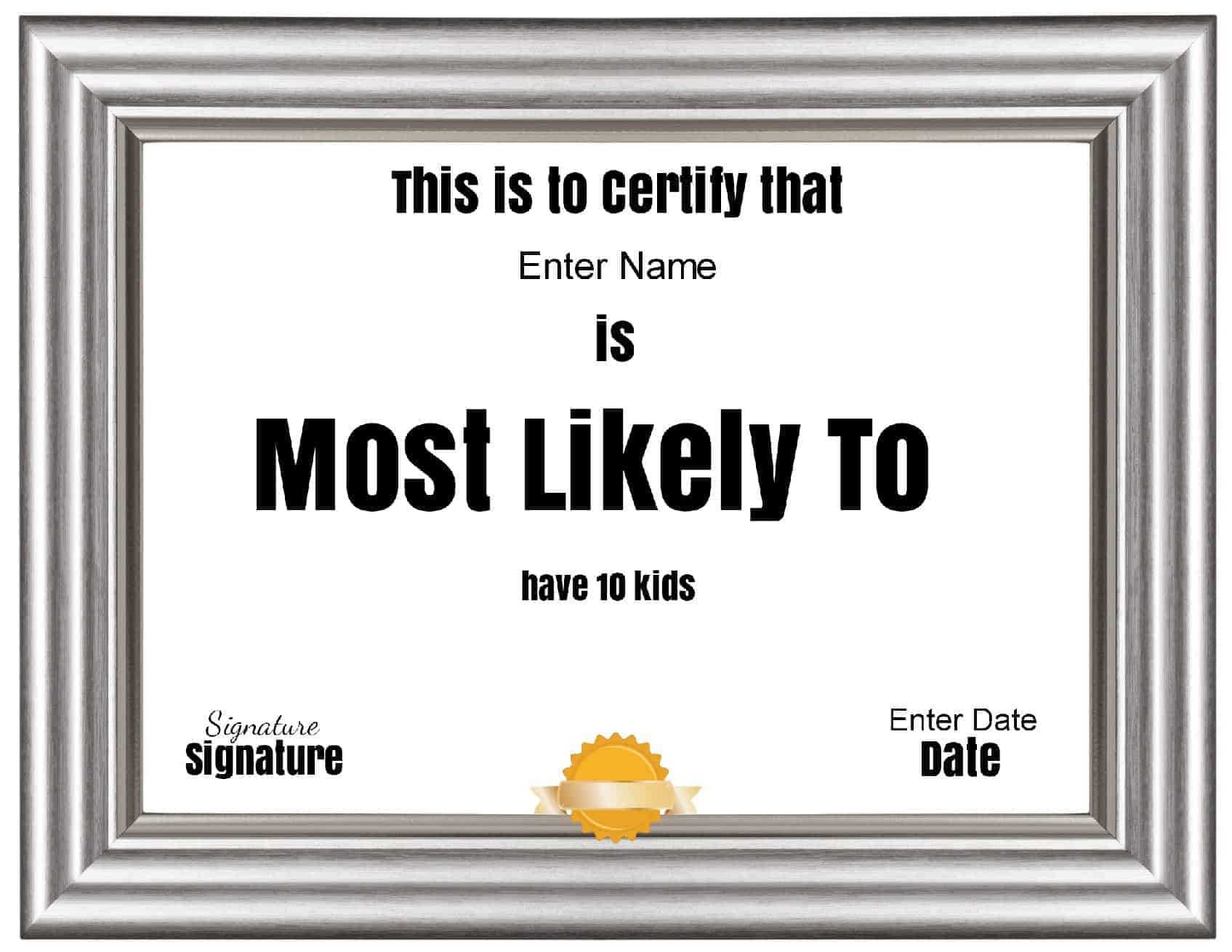Free Customizable "most Likely To Awards" For Superlative Certificate Template