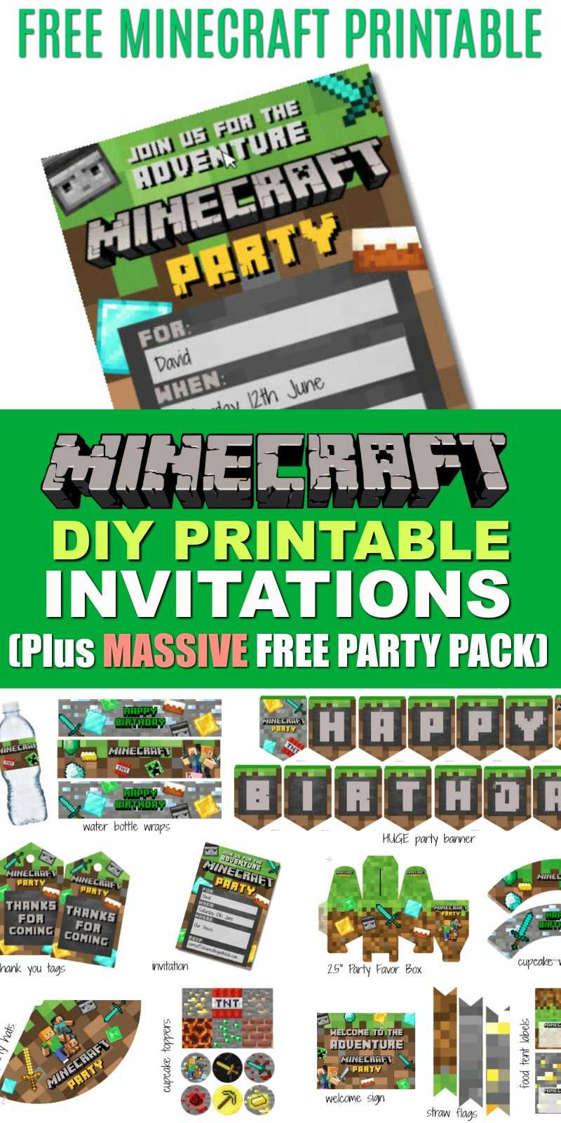 Free Diy Printable Minecraft Birthday Invitation – Clean Regarding Minecraft Birthday Card Template