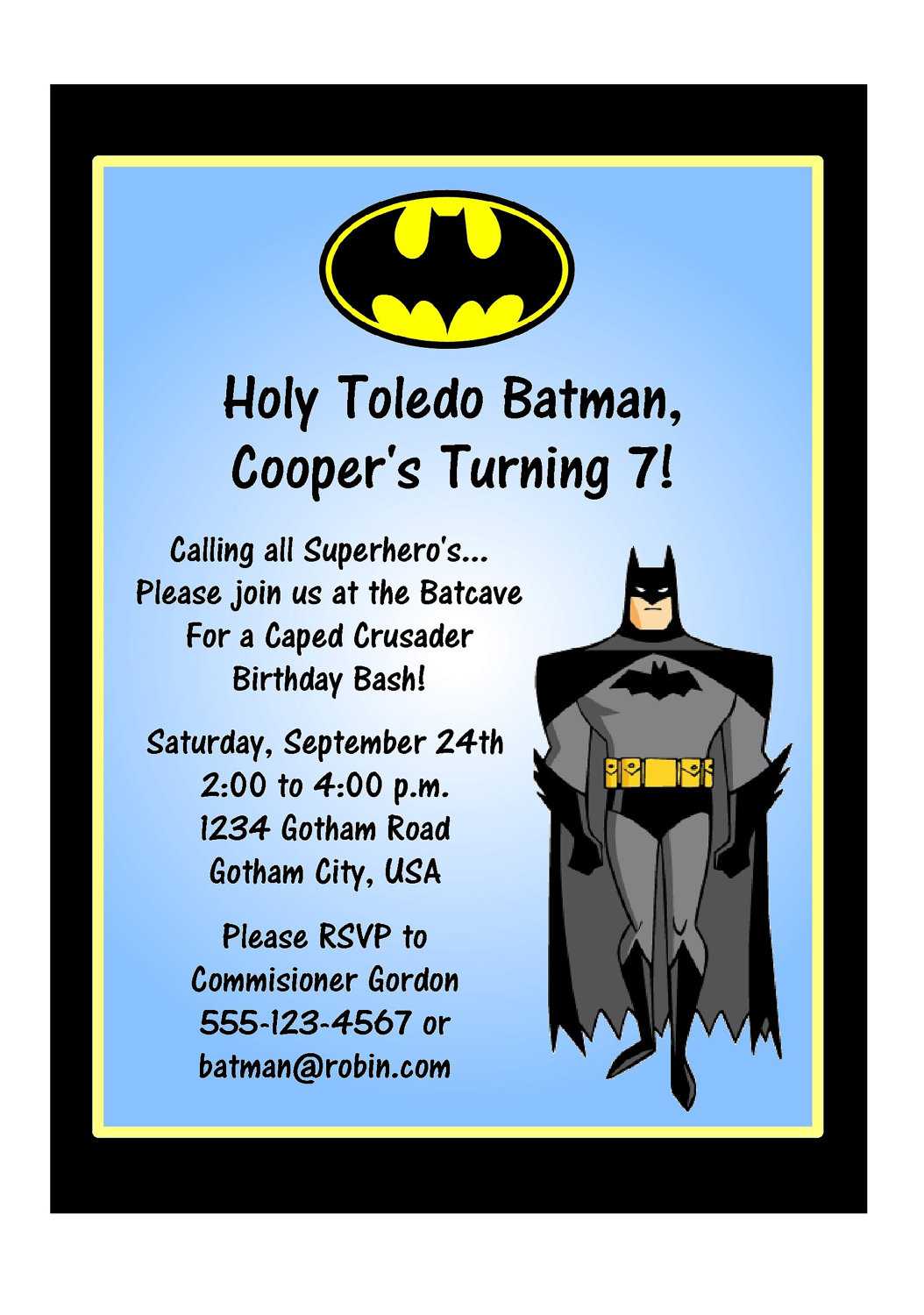Free Printable Batman Birthday Party Invitations In Batman Birthday Card Template