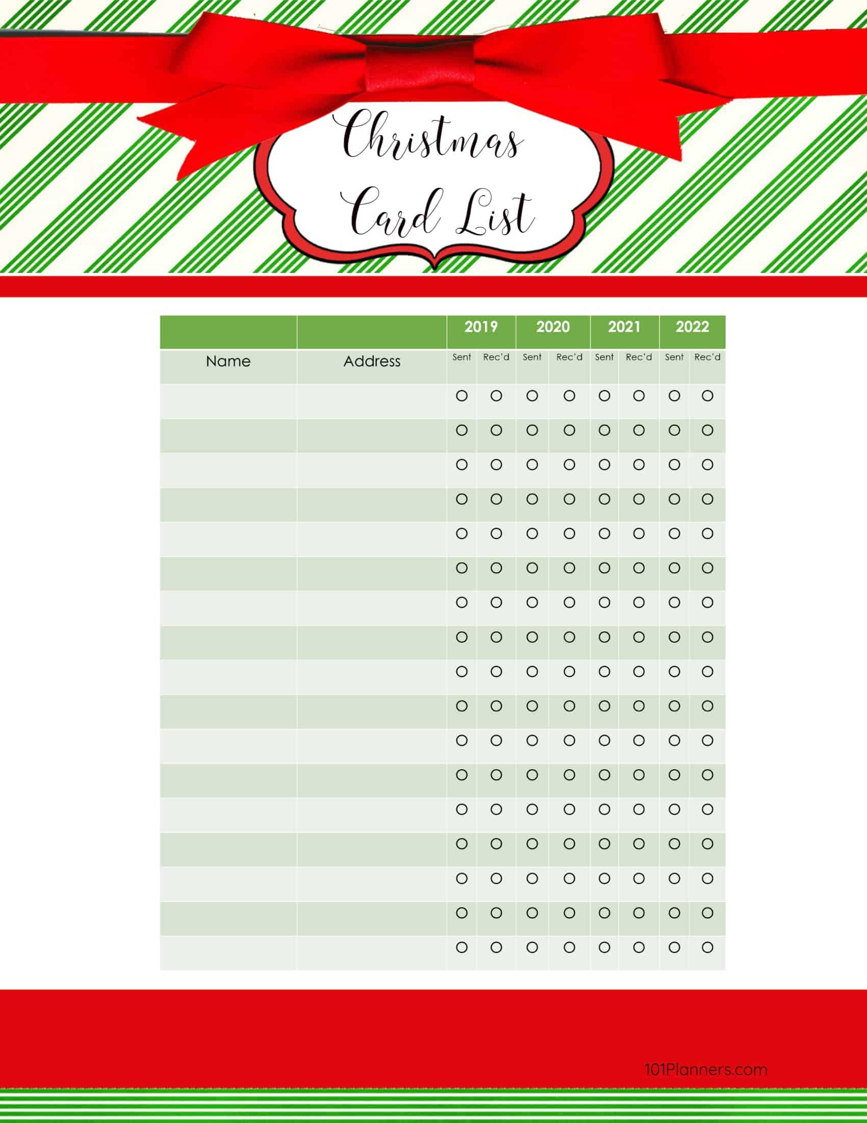 Free Printable Christmas Gift List Template In Christmas Card List Template