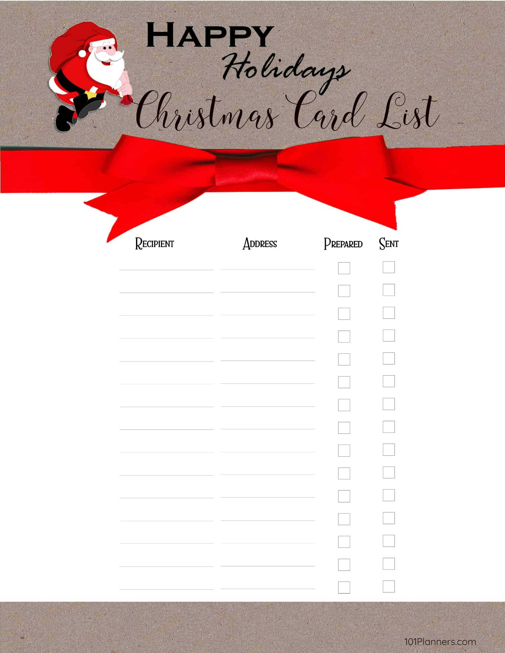 Free Printable Christmas Gift List Template Within Christmas Card List Template